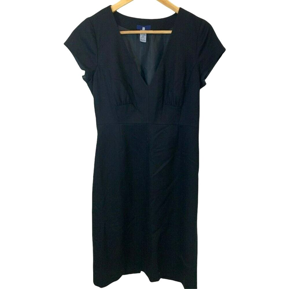 J.CREW Wool Blend V-Neck Black Shift Career Dress Size 4 G1 Workwear Cap Sleeve
